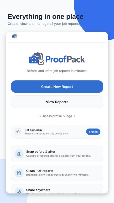 ProofPack home screen